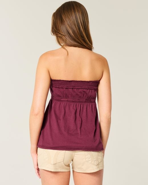 Hollister Purple Strapless Tie Waist Babydoll Top