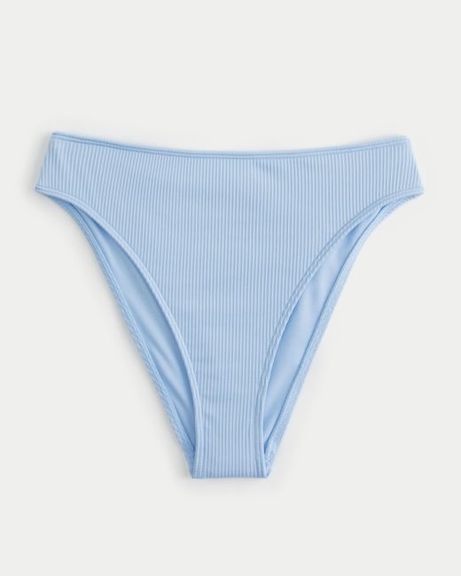 Hollister Blue Curvy High-leg High-waist Ribbed Cheeky Bikini Bottom