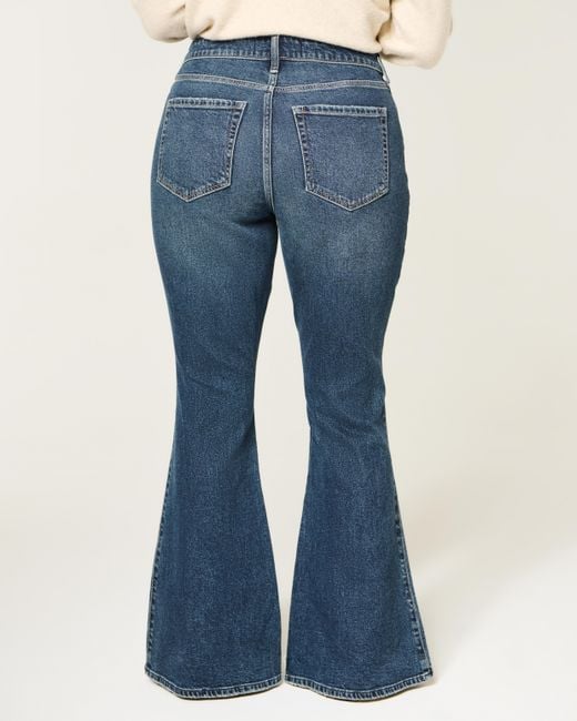 Hollister Blue Curvy High-rise Dark Wash Flare Jeans
