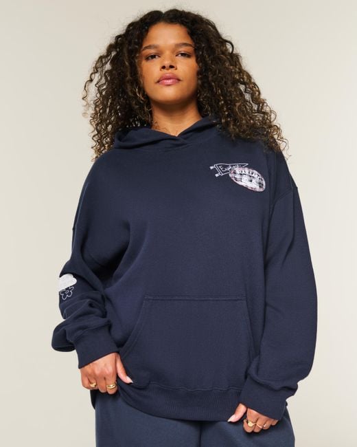 Hollister Blue Oversized Hoodie mit Bear Lake-Grafik