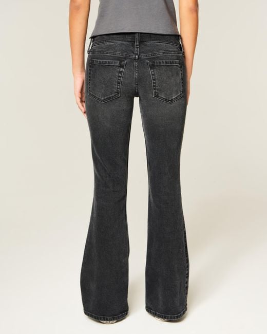 Hollister Ultra Low-rise Floral Embroidery Washed Black Flare Jeans