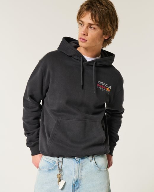 Hollister Black Relaxed Oracle Red Bull Racing Graphic Hoodie for men