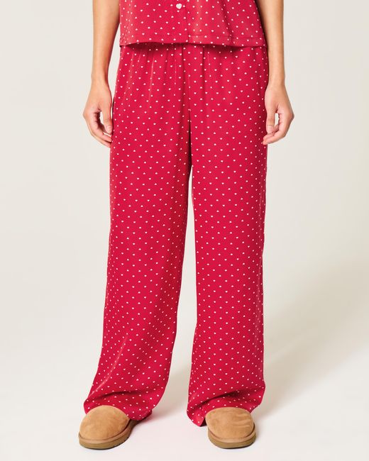 Hollister Red Heart Pattern Wide-leg Pants