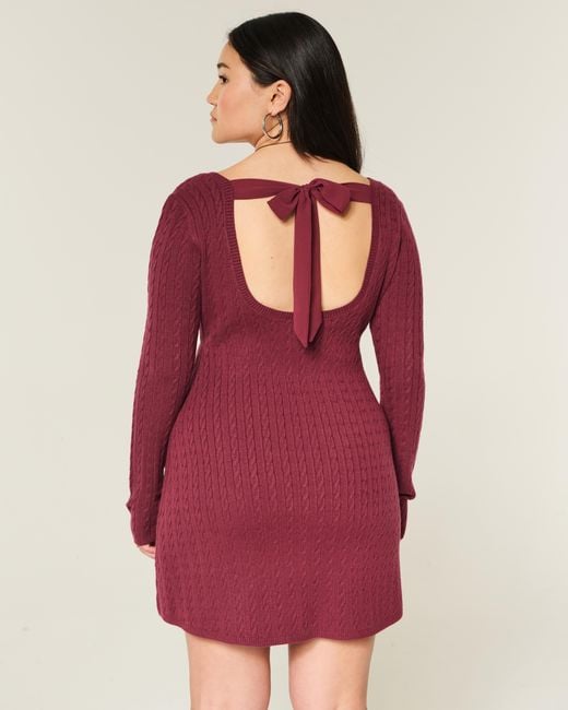 Hollister Red Tie Back Babydoll Sweater Mini Dress