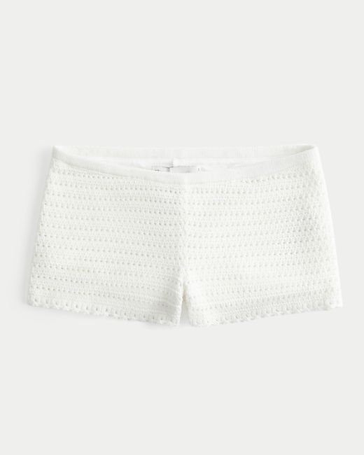 Hollister White Crochet-style Shortie Shorts