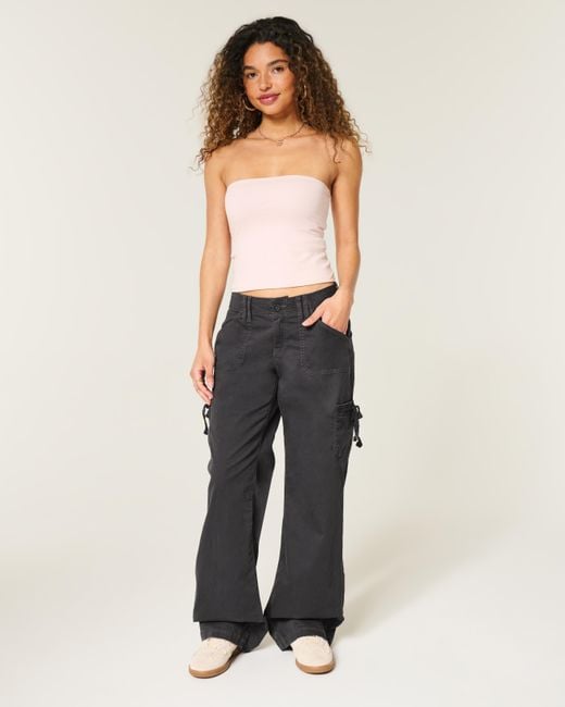 Hollister Black Low-rise Lace Trim Baggy Pants