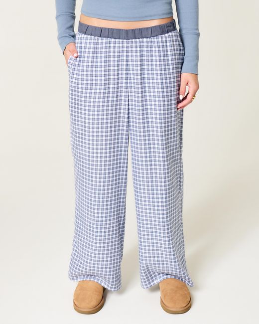 Hollister Blue Contrast Waist Baggy Flannel Pants