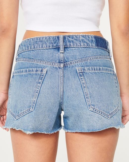 Hollister Blue Gerippte Low-Rise Jeans-Shorts in Baggy-Fit in mittlerer Waschung