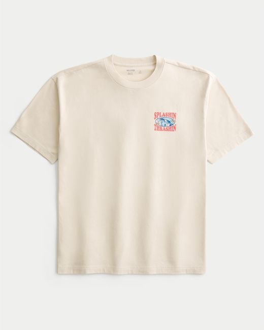 Hollister White Boxy Splashin Thrashin Graphic Tee for men