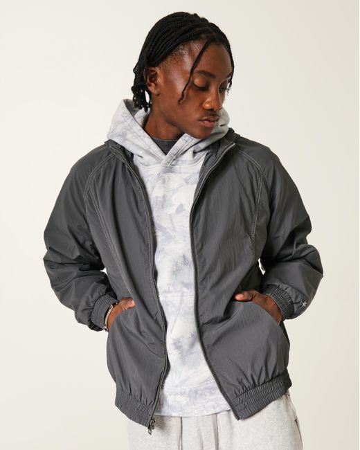 Hollister Black Hooded Windbreaker Jacket for men