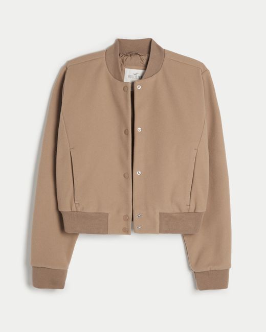 Hollister Natural Faux Wool Bomber Jacket