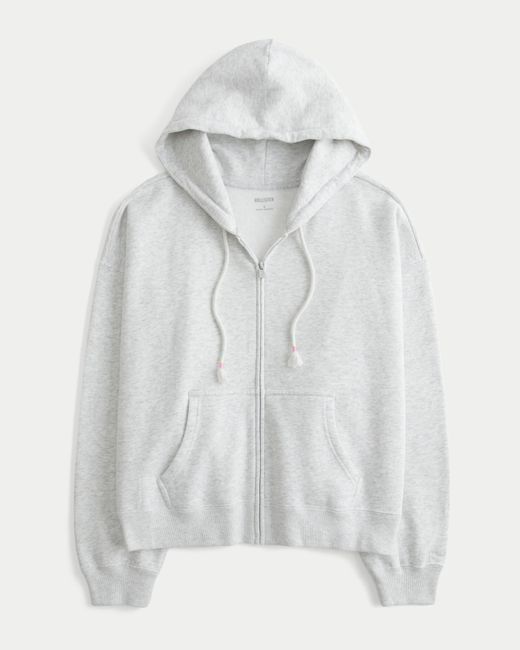 Hollister White Hollister Feel Good Easy Zip-up Hoodie