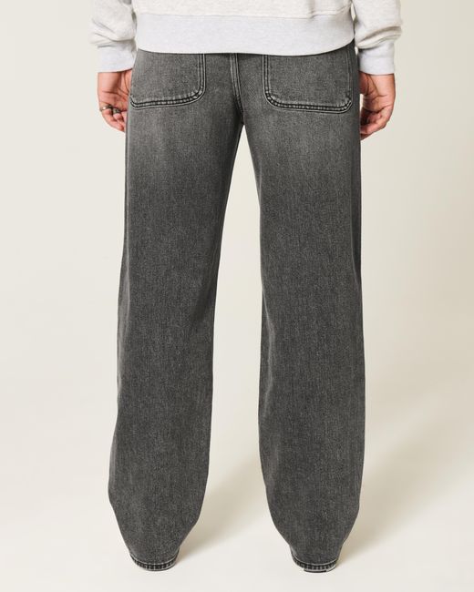 Hollister Gray Washed Black Star Graphic Baggy Jeans for men