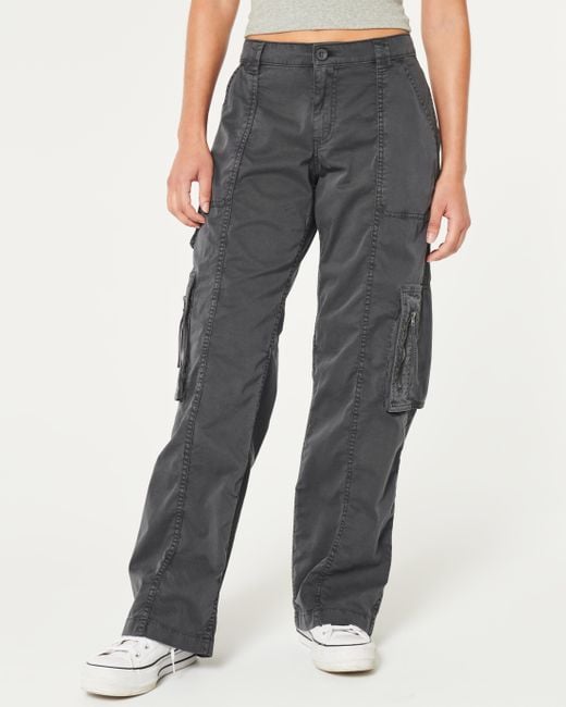 Hollister Gray Low-rise Baggy Cargo Pants