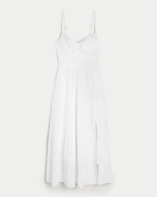 Hollister White Eyelet Twist-bust Tiered Midi Dress