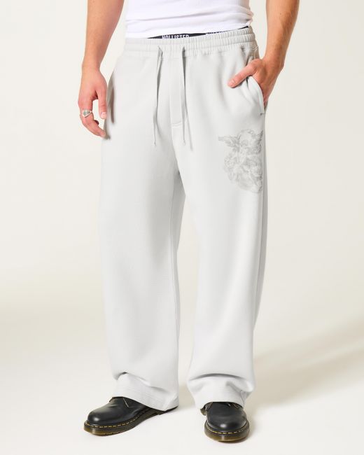 Hollister White Hollister Feel Good Angel Graphic Super Baggy Sweatpants for men