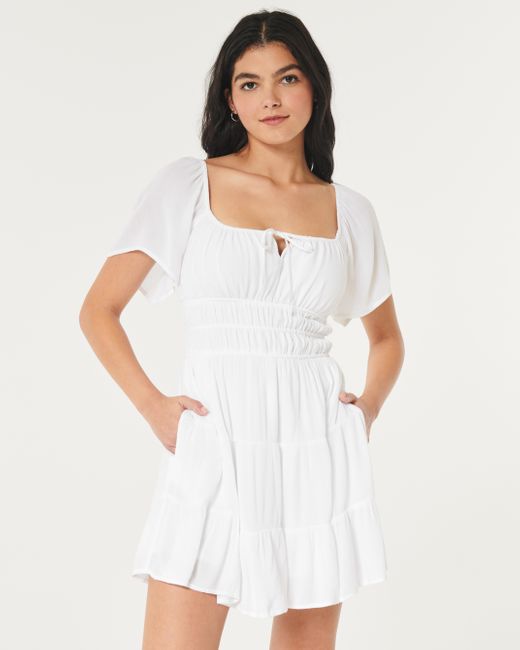 Hollister White Short-sleeve Channeled Skort Dress