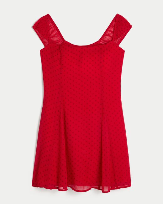 Hollister Red Flocked Chiffon Mini Dress