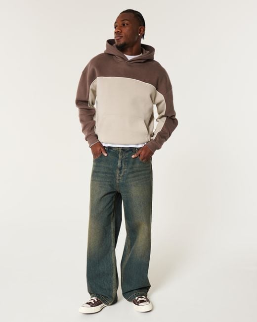 Hollister Boxy Colorblock Hoodie in Brown for Men Lyst UK