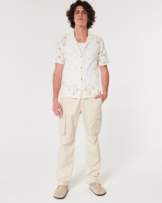 Hollister Natural Relaxed Short-sleeve Floral Lace Shirt for men