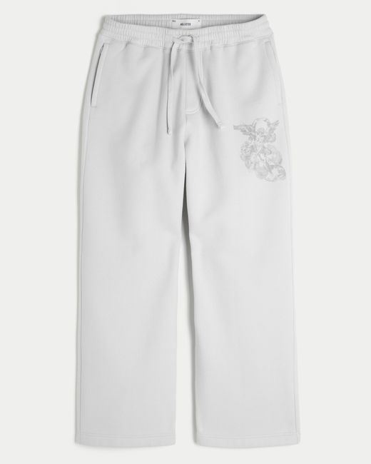Hollister White Hollister Feel Good Angel Graphic Super Baggy Sweatpants for men