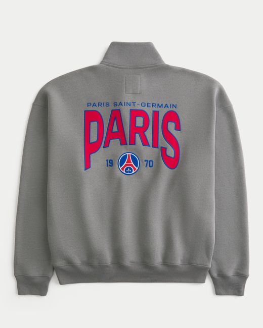 Hollister Gray Paris Saint-germain F.c. Graphic Quarter-zip Sweatshirt for men