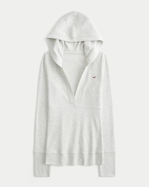 Hollister White Knit Icon Hoodie