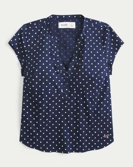 Hollister Blue Short-sleeve Icon Henley Shirt