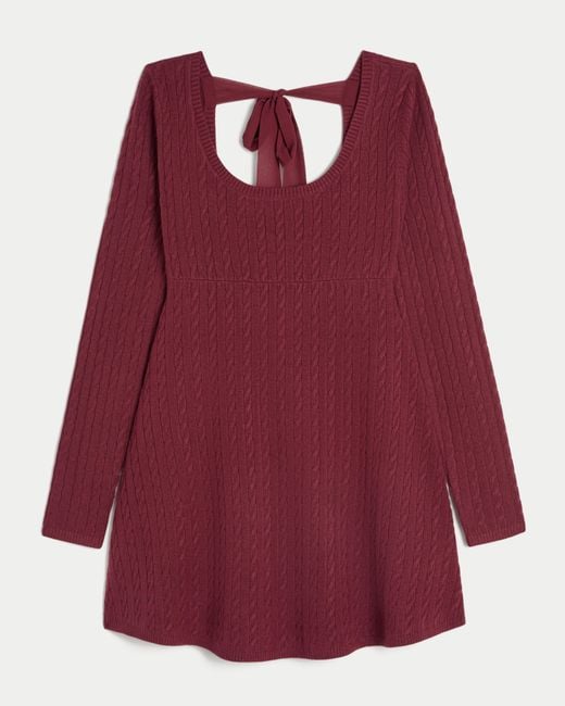 Hollister Red Tie Back Babydoll Sweater Mini Dress