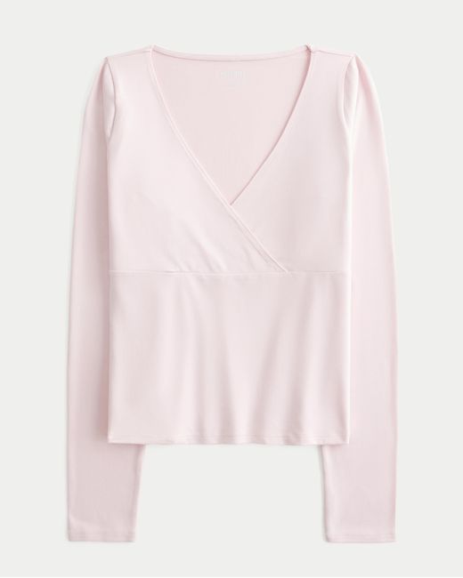 Hollister Pink Long-sleeve Seamless Fabric Wrap Top