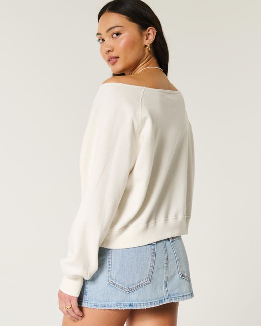 Hollister White Lässiges, schulterfreies Sweatshirt mit Rundhalsausschnitt und Zitronengrafik