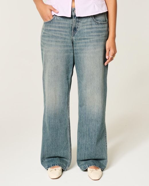 Hollister Blue Hollister Andi Adjustable Waist Low-rise Medium Wash Baggy Jeans