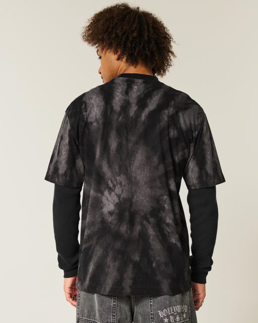 Hollister Black Boxy Heavyweight Tie-dye Cotton Crew T-shirt for men