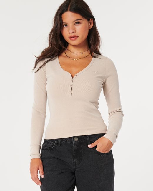 Hollister Natural Ribbed Seamless Fabric Henley