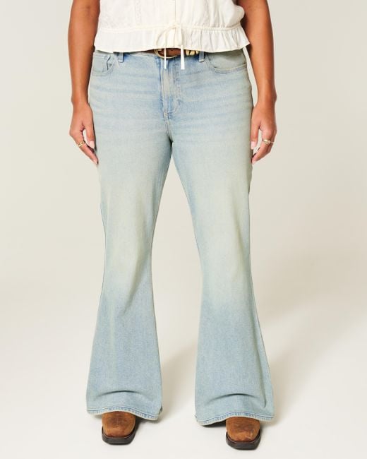 Hollister Blue High-rise Light Wash Star Pocket Flare Jeans