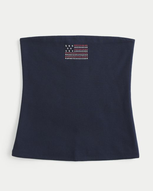 Hollister Blue Long-sleeve Seamless Fabric Slash-neck Top
