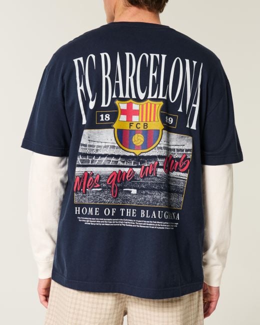 Hollister Blue Fc Barcelona Graphic Tee for men