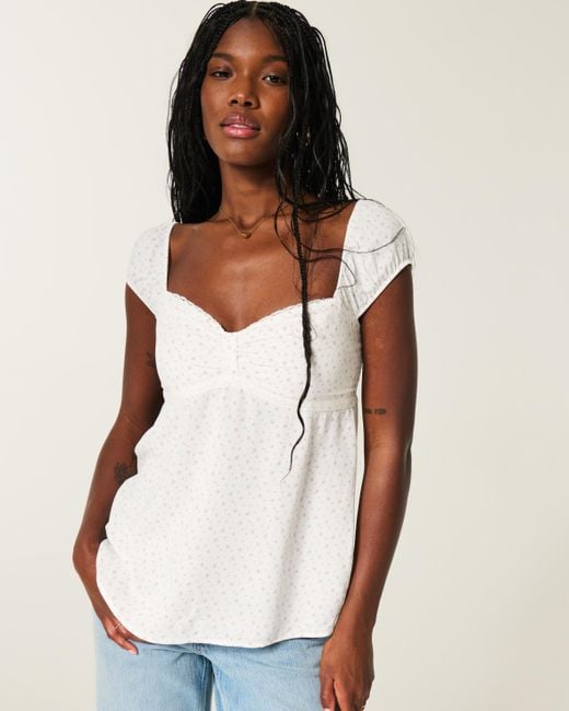 Hollister White Cinch Bust Babydoll Top