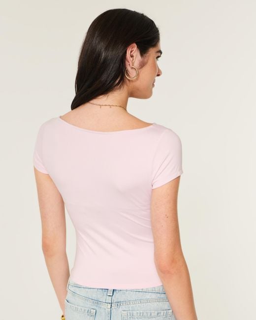 Hollister Pink Short-sleeve Seamless Fabric Slash-neck T-shirt