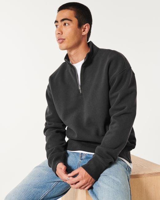 Hollister Black Relaxed Heavyweight Quarter-zip Sweatshirt for men