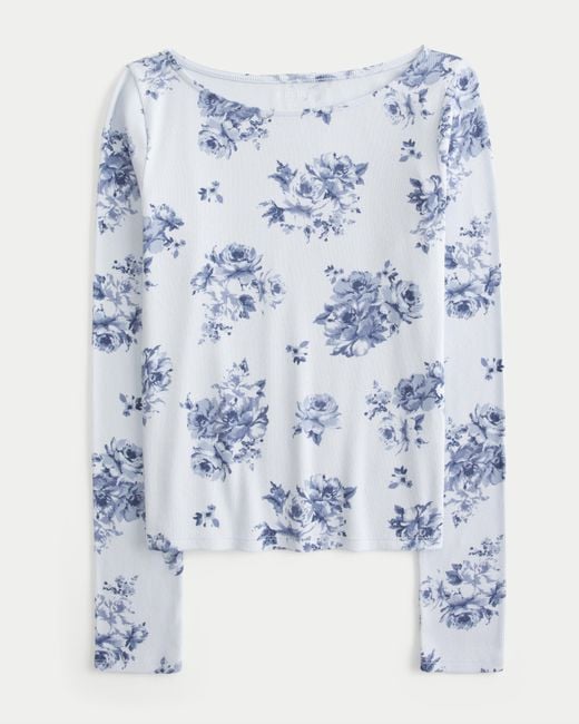 Hollister Blue Langärmliges Oberteil mit Schlitzausschnitt