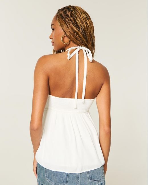 Hollister White Shell-embellished Halter Babydoll Top