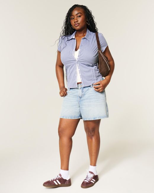 Hollister Blue Low-rise Light Wash Baggy Jean Shorts