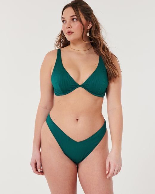 Hollister Green Ribbed V-front High-leg Cheekiest Bikini Bottom
