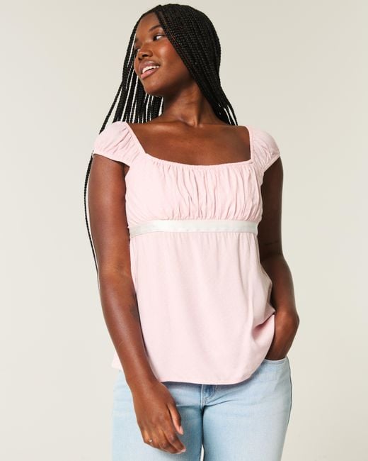 Hollister Pink Easy Satin Tie Babydoll Top