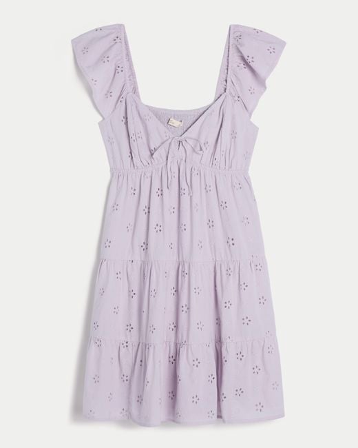 Hollister Purple Flutter Sleeve Babydoll Dress