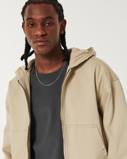Hollister Natural Hooded Twill Workwear Bomber Jacket for men