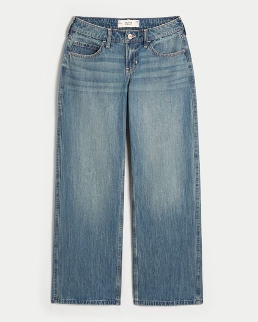 Hollister Blue Low Rise Baggy Jeans in mittlerer Waschung mit Los Angeles-Grafik