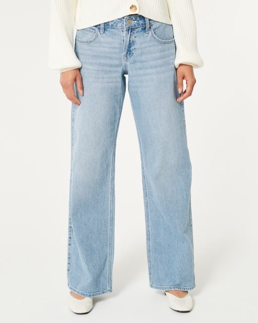 Hollister Blue Low Rise Baggy-Jeans in heller Waschung
