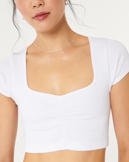 Hollister White Gilly Hicks Ribbed Seamless Fabric Cinched Top